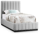 Lucia Beige Linen Textured Fabric Full Bed, Gray, Twin, Black Finish