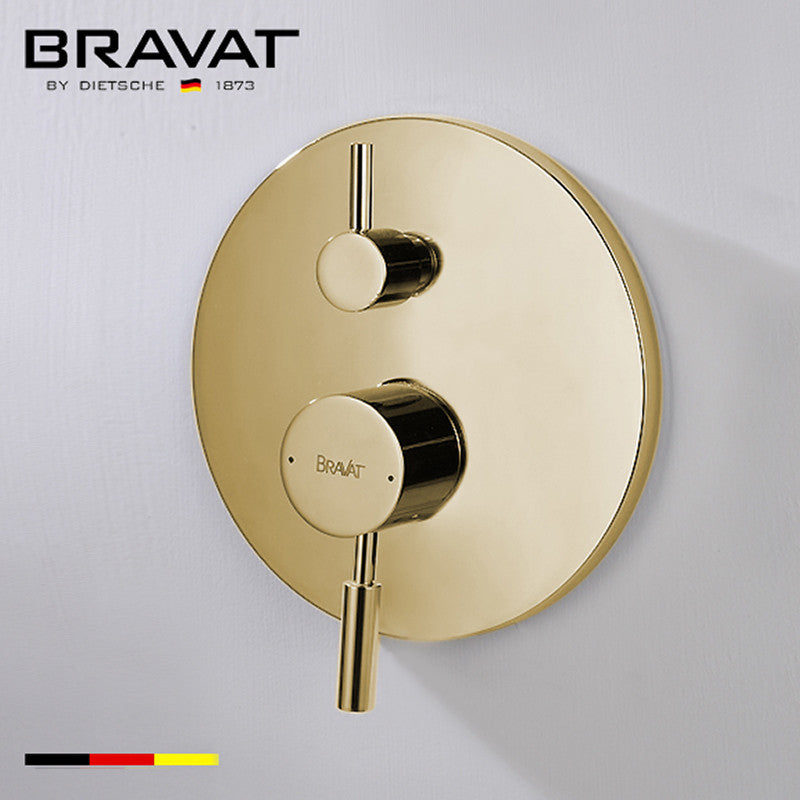Bravat Brushed Gold Wall Mounted Square Shower Set, Valve Mixer 3-Way Concealed