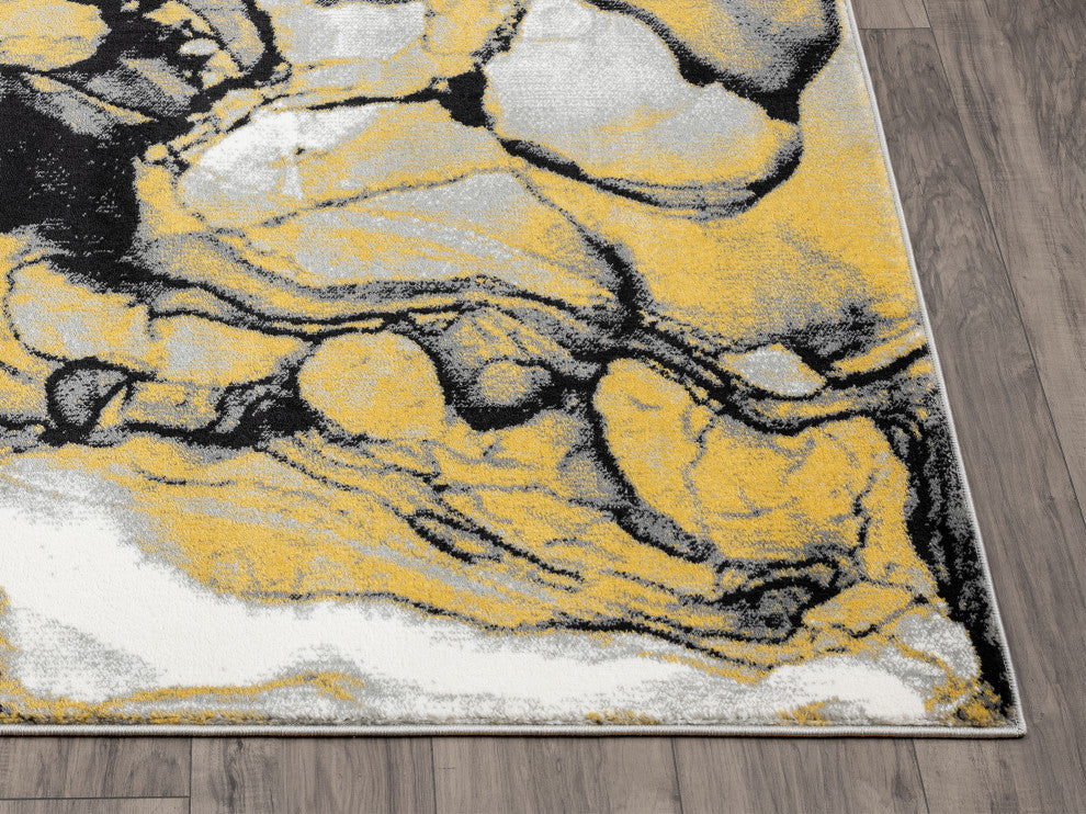 Abani Arto ART140B Abstract Liquid Marble Grey Yellow  Area Rug