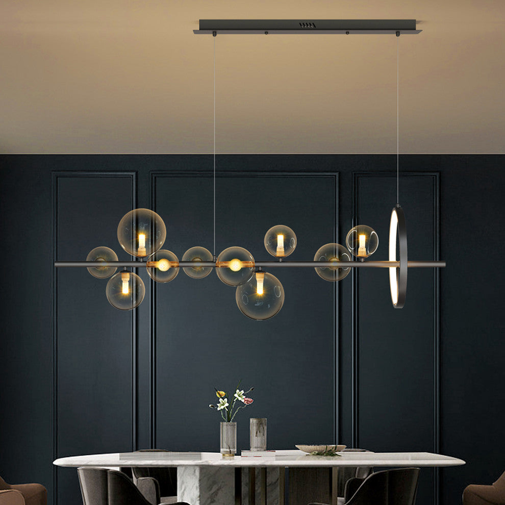 Bubi Modern Black Island Pendant Light for Kitchen 10-Light Globe Glass Shade
