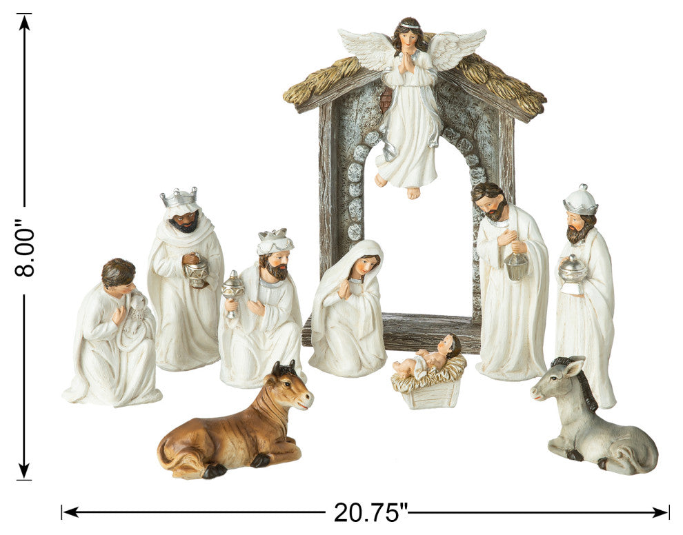 11-Piece Ivory Resin Nativity Figurine Set