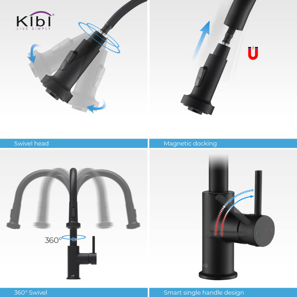 Casa Single Handle Pull Down Faucet, Matte Black, W/ Soap Dispenser