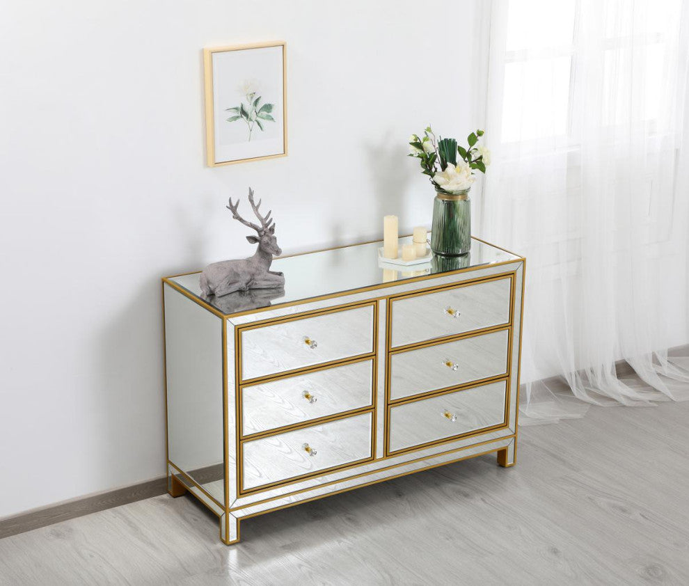 Home Living Dresser 6 Drawers 48" W X 18" D" X 32" H, Antique Gold Paint