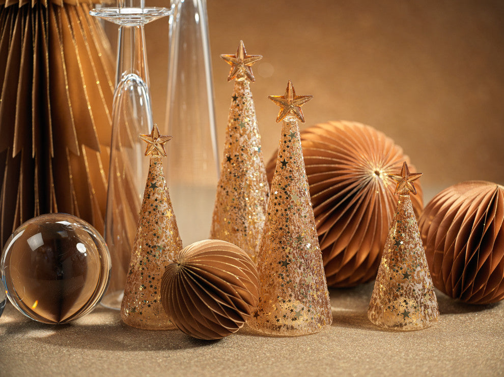 Twinkle LED Deco Gold Christmas Trees, Set of 3, 3" X 7.75"
