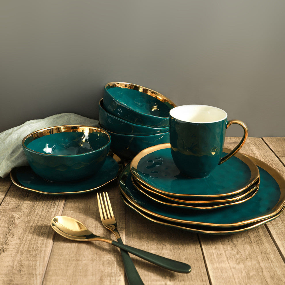 Stone Lain Florian Porcelain 32 Piece Dinnerware Set, Green