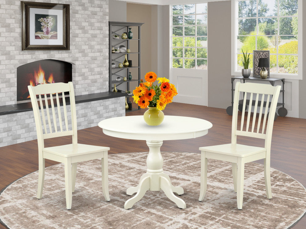 3 Pc Dining Set, Linen White Breakfast Table, 2 Linen White Chairs, Linen White