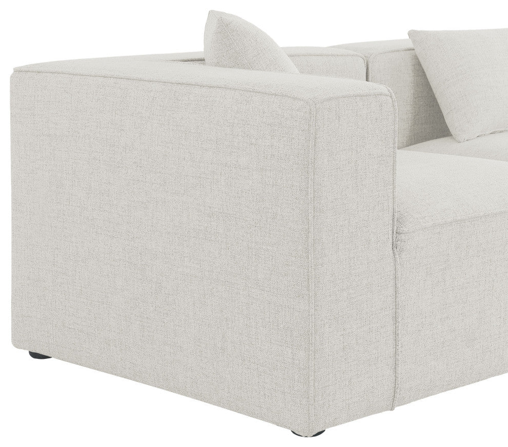 Cube Upholstered Modular Sofa, Cream, 2-Piece: 2 Corner Chair, Linen Texured Fabric