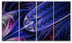 Blue on Black Fractal Stained Glass, Abstract Wall Art Canvas, 48"x28", 4 Panels