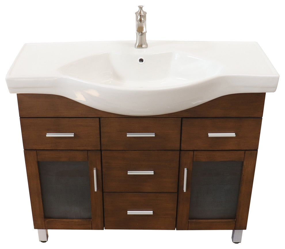39.8" Single Sink Vanity, Wood, Walnut, 4 Drawers