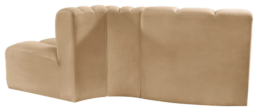 Arc Velvet Upholstered 3-Pc. S-Shaped Modular Sectional, Camel