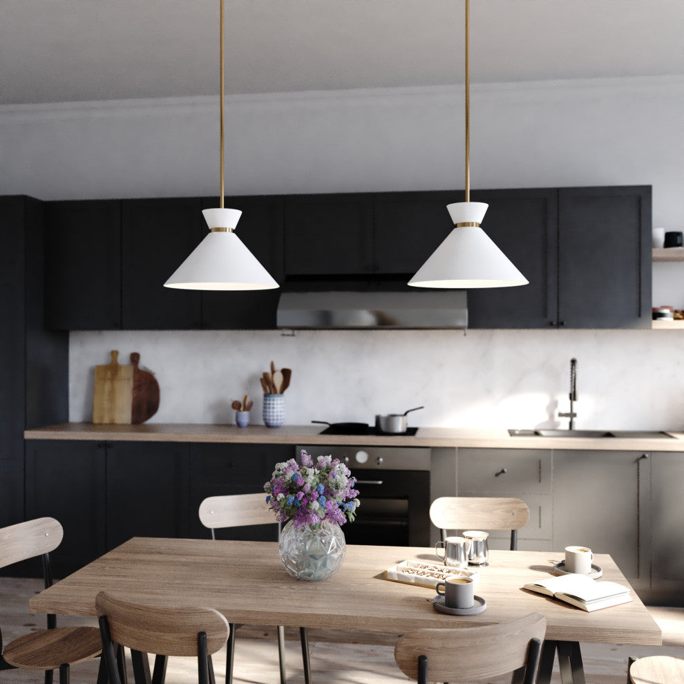 Racine 1 Light Matte White and Gold Brass Mid-Century Modern Bowtie Pendant