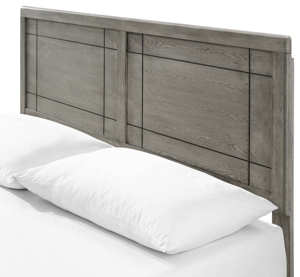 Platform Bed Frame, King Size, Wood, Gray, Modern Mid-Century, Bedroom