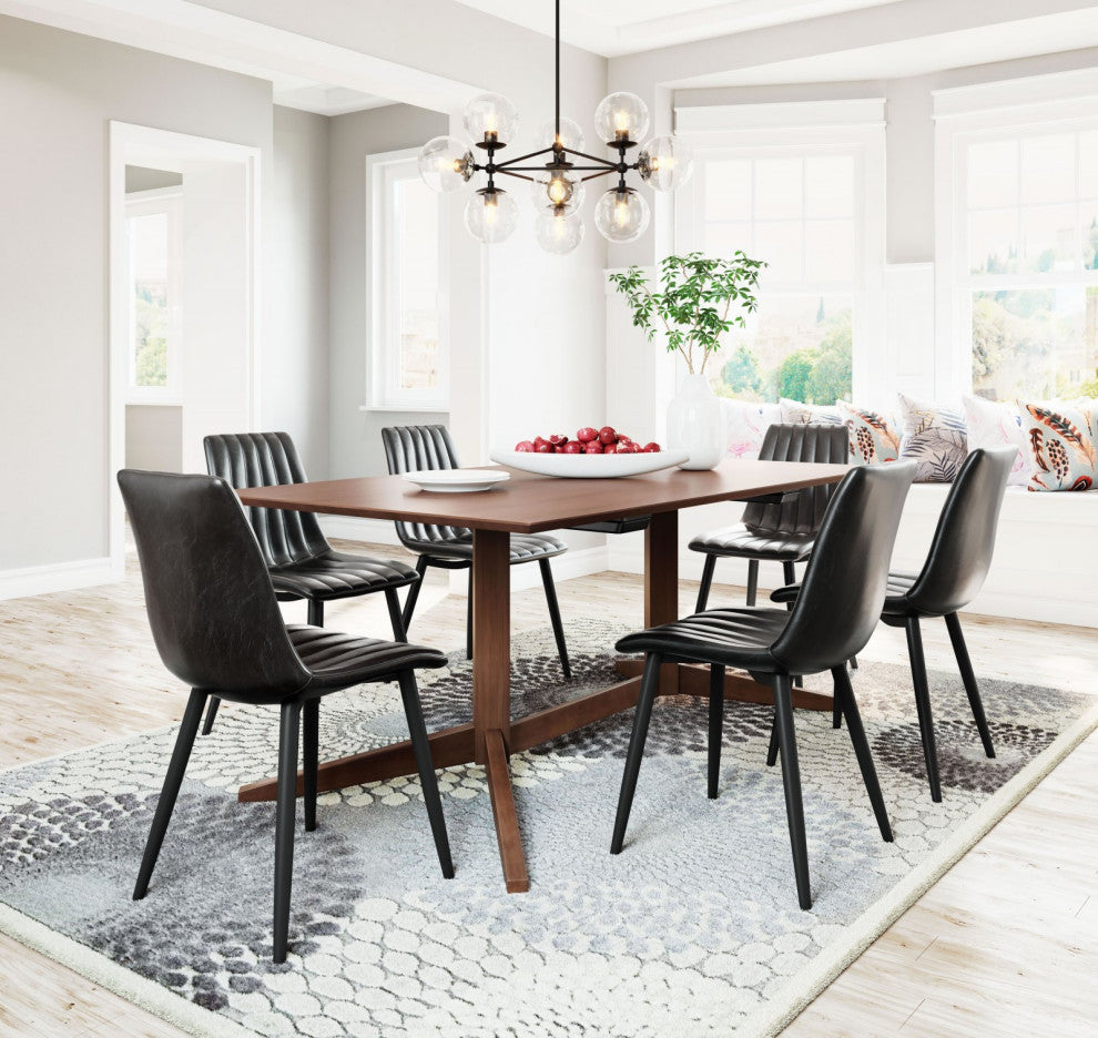 Dining Chair, Set of 2, Faux Vinyl Leather, Steel, Vintage Black, Cafe Bistro