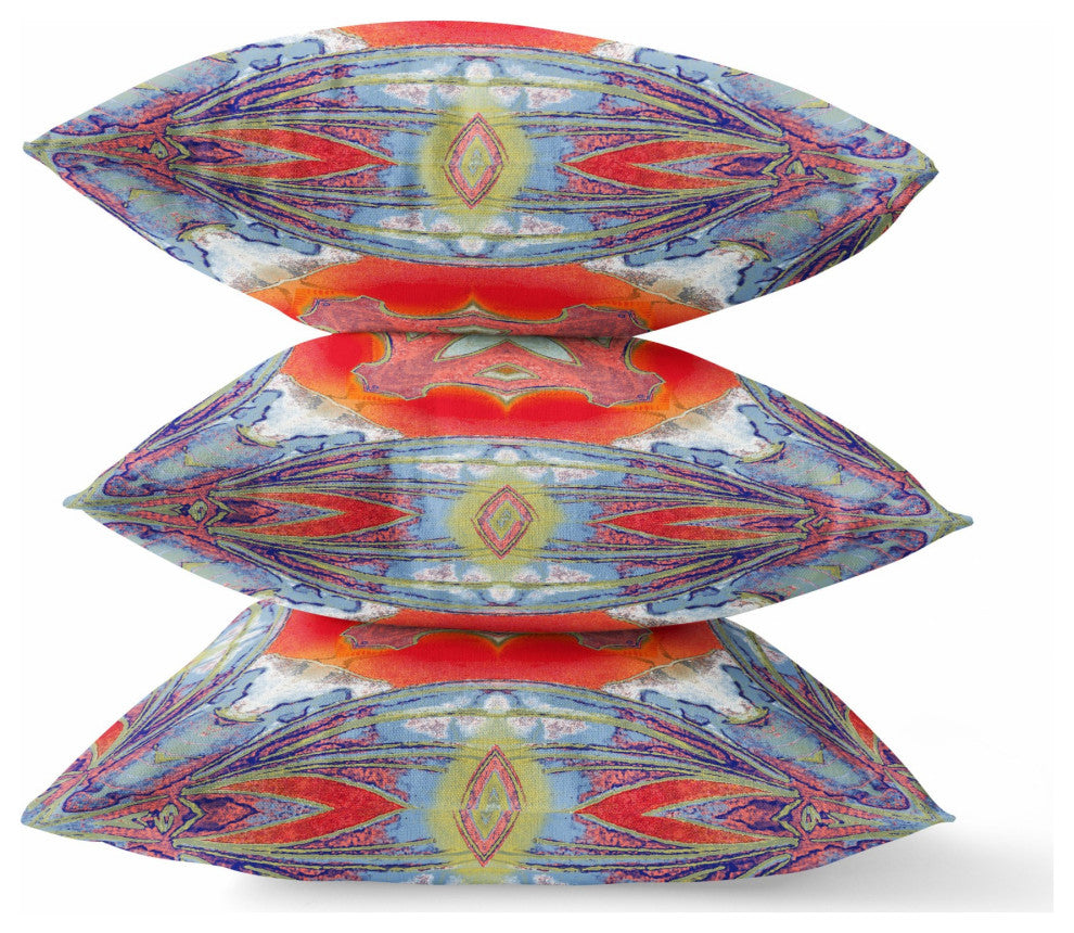 26" Blue Orange Geo Tribal Indoor Outdoor Throw Pillow