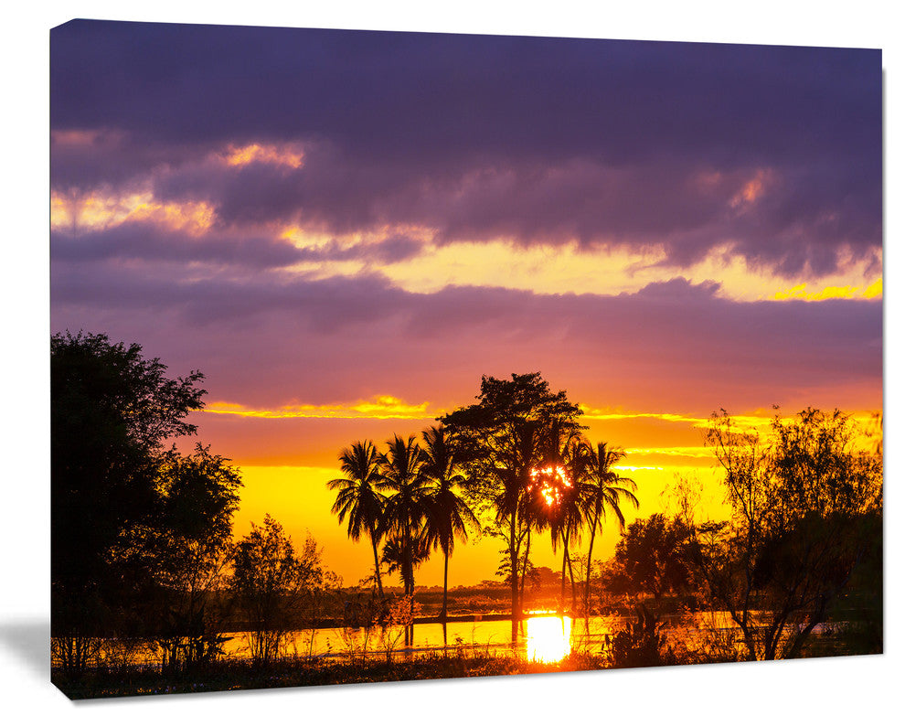 Colorful Flooded Field At Sunset, Landscape Wall Art on Canvas, 20"x12"