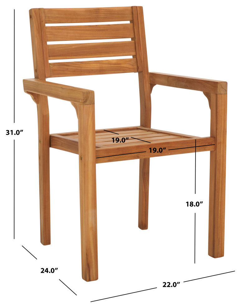 Safavieh Indoor-Outdoor Leon Solid Teak Stacking Chair, Set of 2, Natural