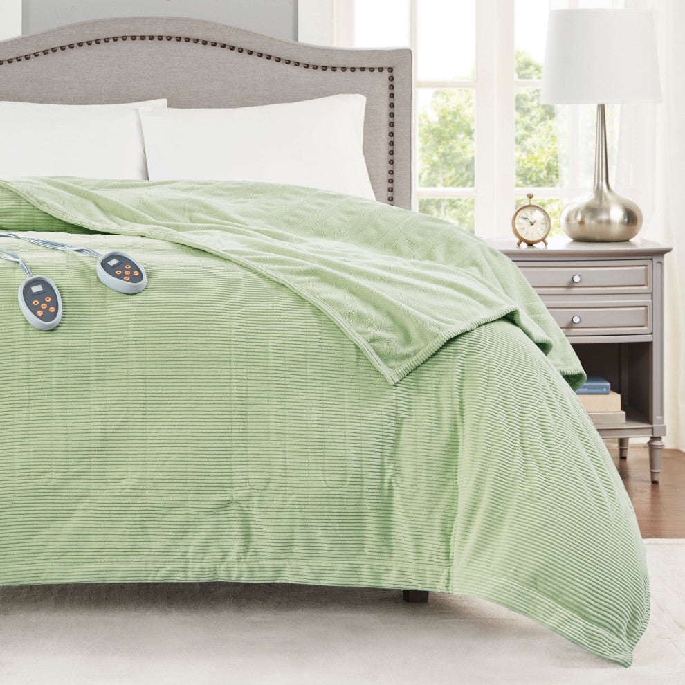 Beautyrest Knitted Micro Fleece Solid Textured Heated Blanket, Green, King