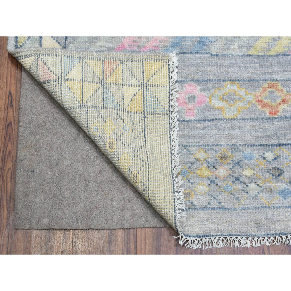 Gray Hand Knotted Inspired With Small Triangular Design Runner Rug, 9'1"x11'8"