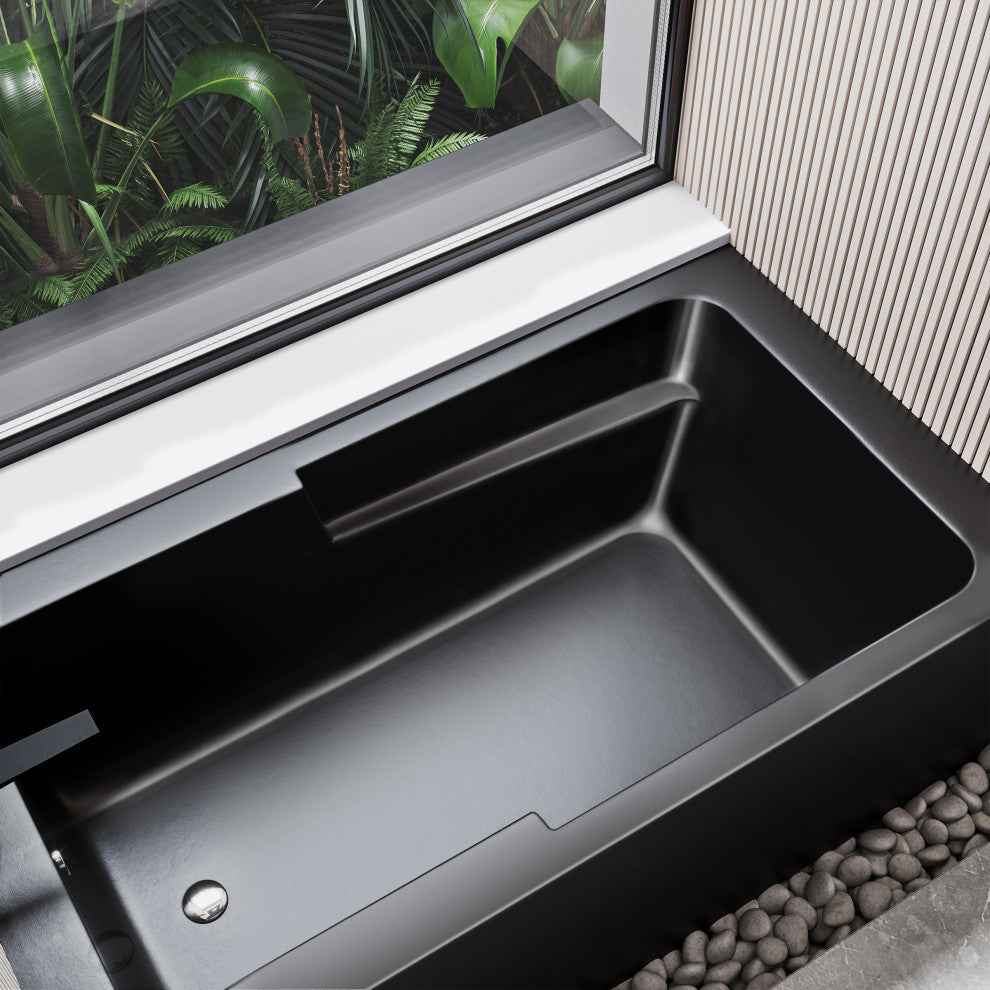 Voltaire Acrylic Alcove Integral Armrest Bathtub with Apron, Matte Black, 54"x30