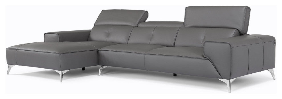 Raj Grey Reclining Leather Sectional, Left Chaise