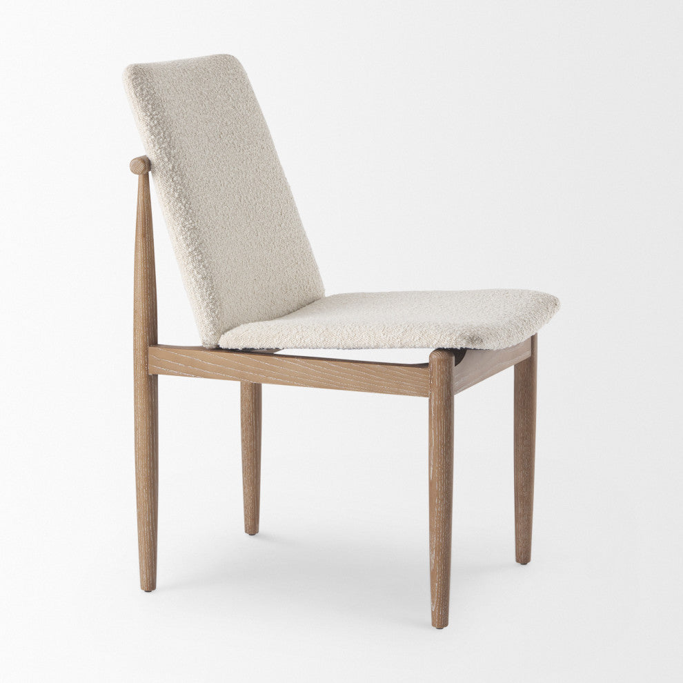 Cavett Cream Boucle Fabric With Medium Brown Wood Frame Dining Chair (Set of 2)