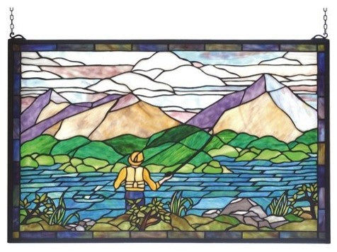 Meyda Lighting 73649 30"W X 19"H Fly Fishing Stained Glass Window