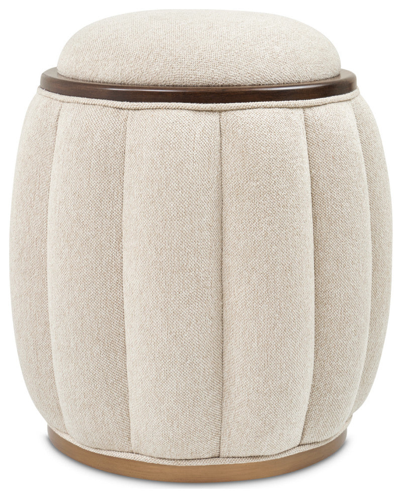 Camellia Field Round Bench, Linen/Warm Pecan