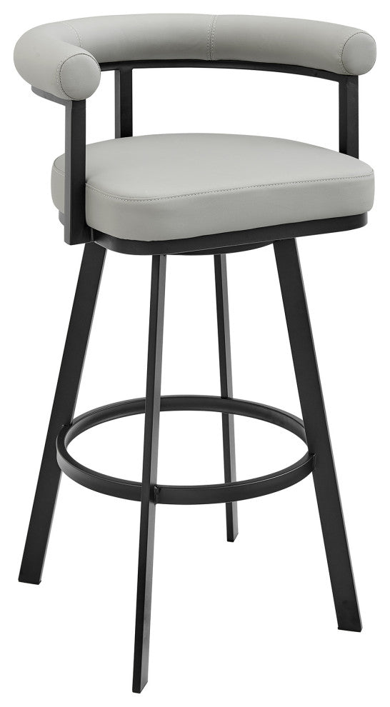 Nolagam Swivel Bar Stool in Black Metal with Light Grey Faux Leather