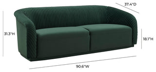 TOV Furniture Yara Pleated Forest Green Velvet Sofa