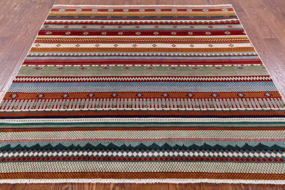 6' Square Loribaft Persian Gabbeh Hand-Knotted Rug Q6556