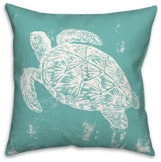 Stamp Turtle Teal 18x18 Pillow