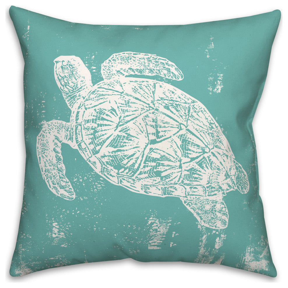 Stamp Turtle Teal 18x18 Pillow