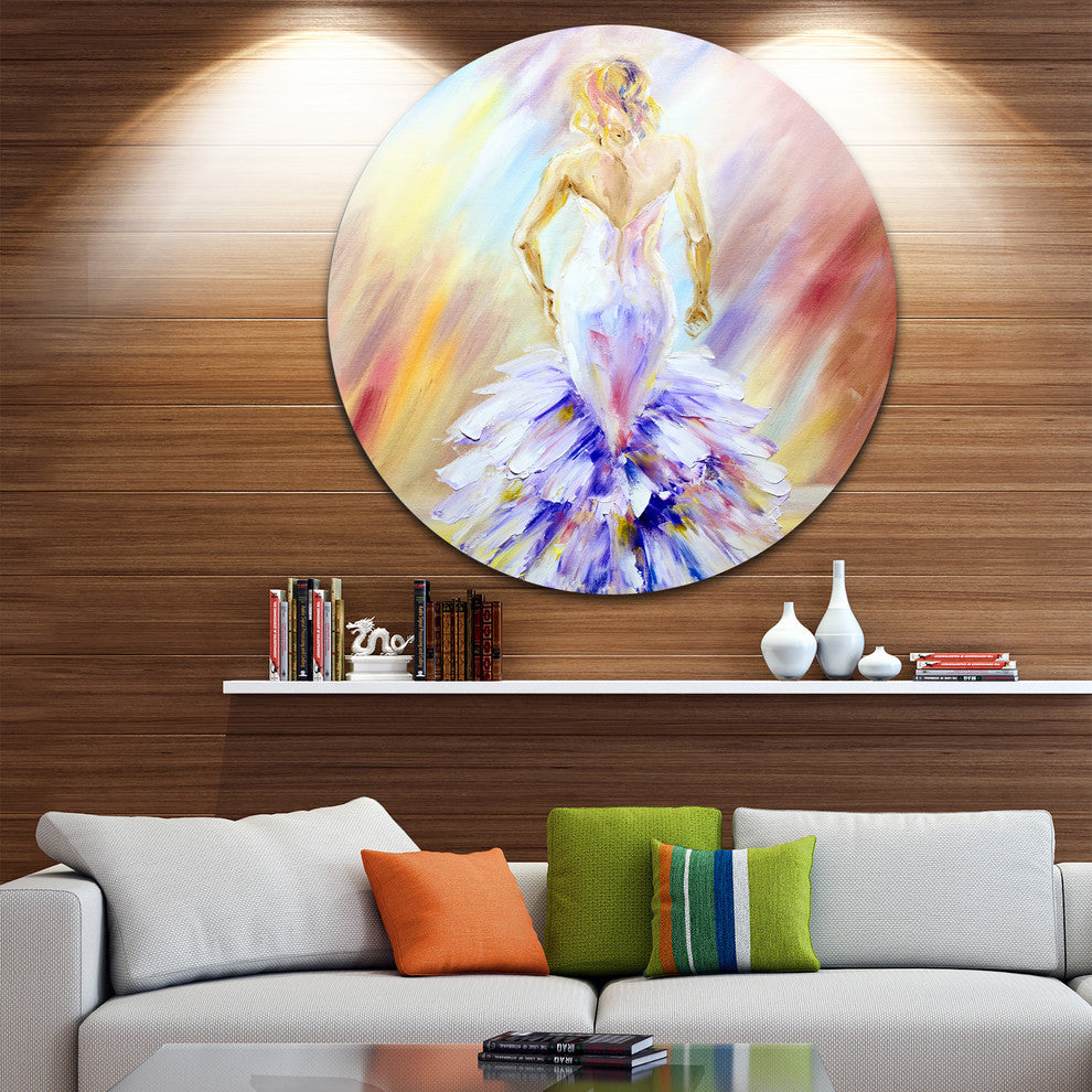 Woman At The Ball, Portrait Round Metal Wall Art, 36"