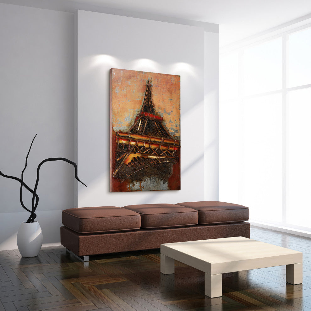 Eiffel Tower Wall Art Primo Mixed Media Hand Painted Iron Wall Sculpture 48x32