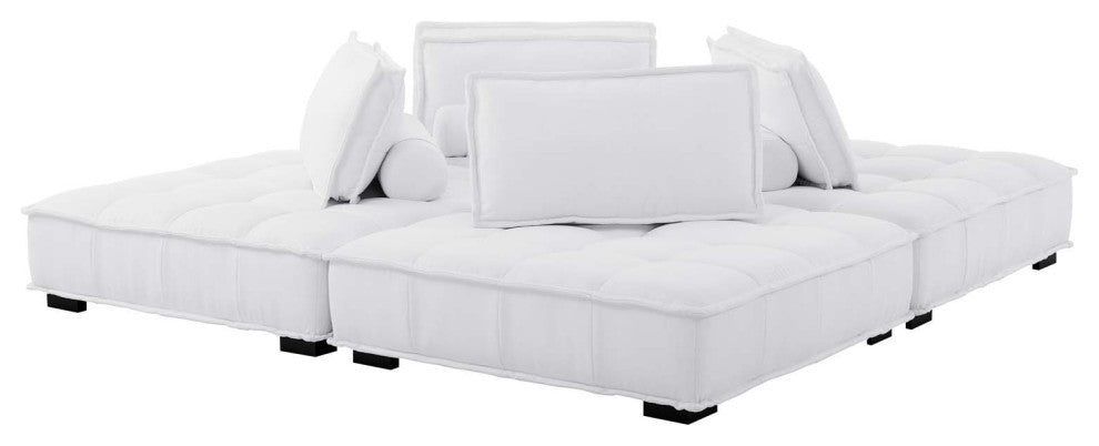 Modular Deep Tufted Sectional Sofa Set, White, Fabric, Modern, Cafe Hospitality