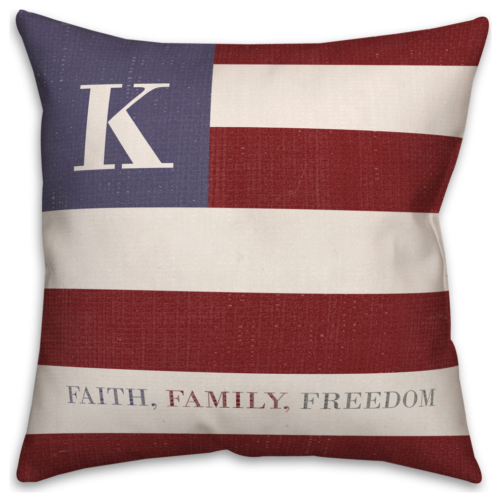 Faith Family Freedom Monogram Flag K 18x18 Spun Poly Pillow