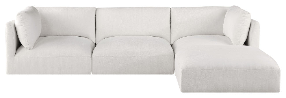 Ease Fabric Upholstered L-Shaped Modular Sectional, Cream, 3 Piece: 2 Corner, 1 Armless, 1 Ottoman