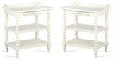 Home Square Wood Turned Leg Storage Nightstand in Antique White - Set of 2