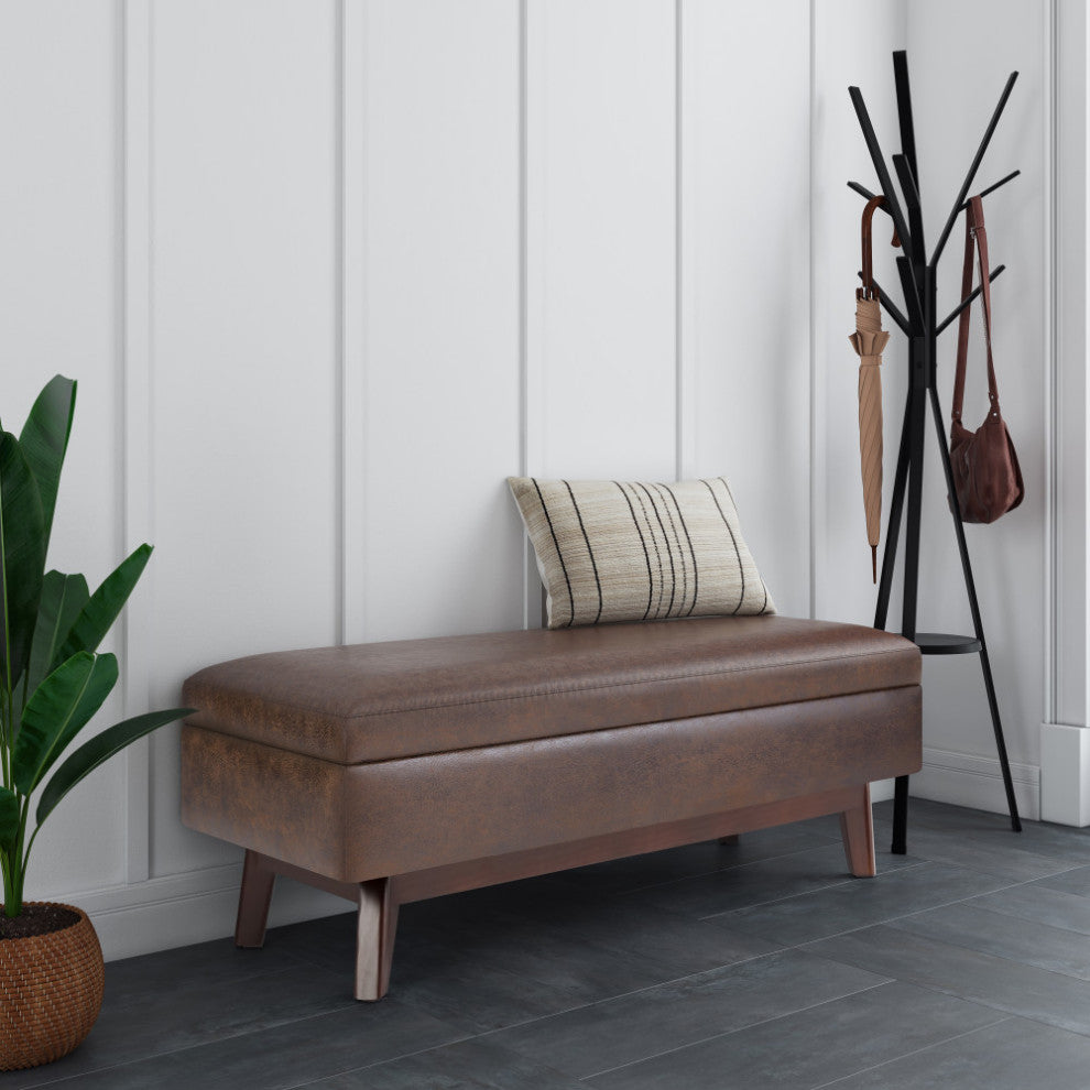 Owen Rectangular Storage Ottoman, Distressed Chestnut Brown
