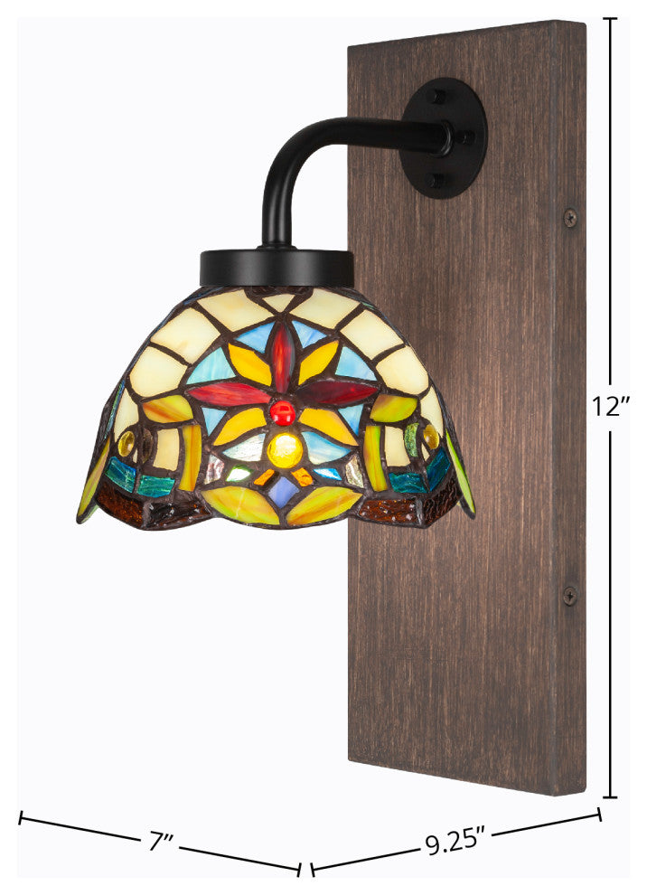 Oxbridge Wall Sconce, Matte Black & Painted Distressed Metal, 7" Earth Star Art