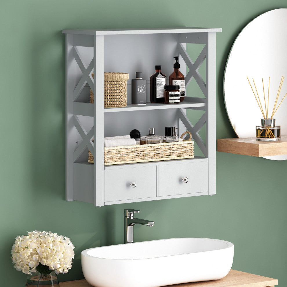 Lewis Wall-Mounted Bathroom Storage Cabinet With Drawers, Gray