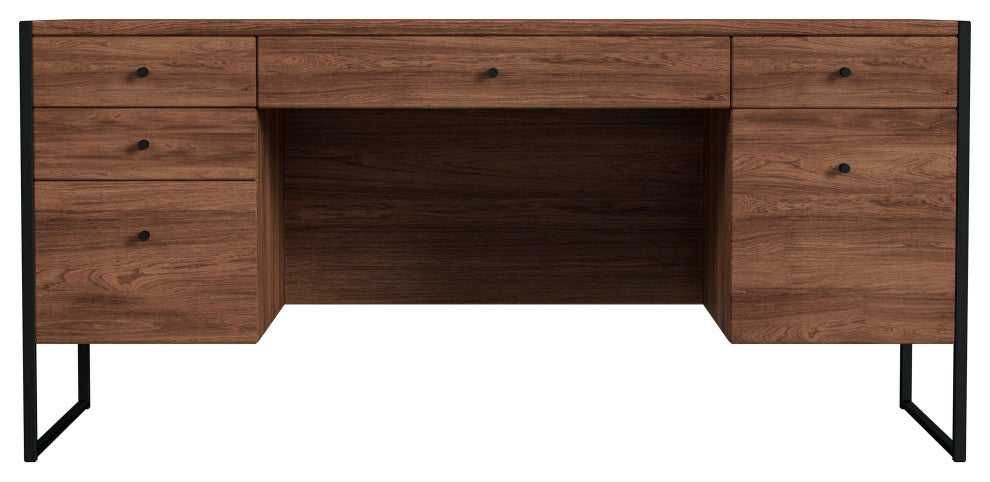 Drake 2 Drawer Iron and Wood Writing Desk