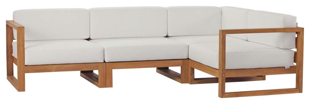 Upland Outdoor Patio Teak Wood 4-Piece Sectional Sofa Set - Natural White