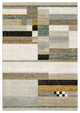 5' X 7' Beige Gold Black Grey Tan Teal and Rust Geometric Power Loom Area Rug