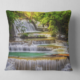 Tranquil Erawan Waterfall Landscape Printed Throw Pillow, 18"x18"