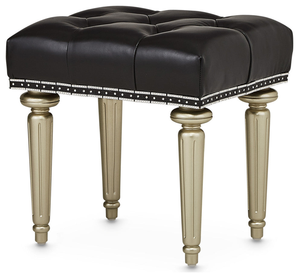 Hollywood Swank Tufted Leather Vanity Bench, Black