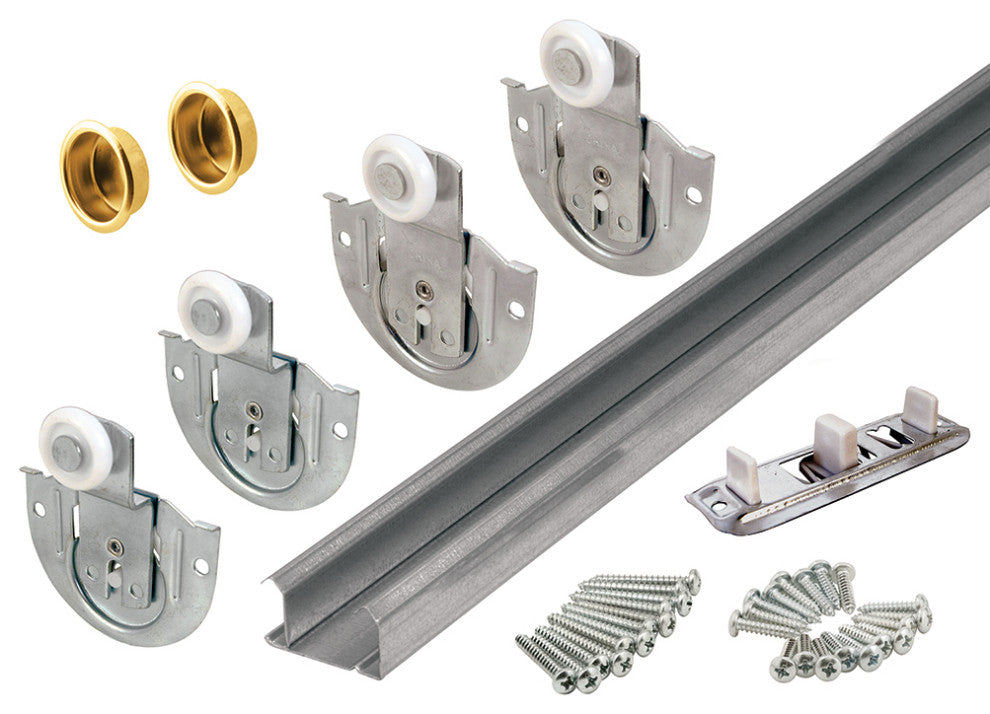 By-Pass Closet Track Kit, 96in, 2-Door, Brass-Plated Pulls, Adjustable, 1 Kit
