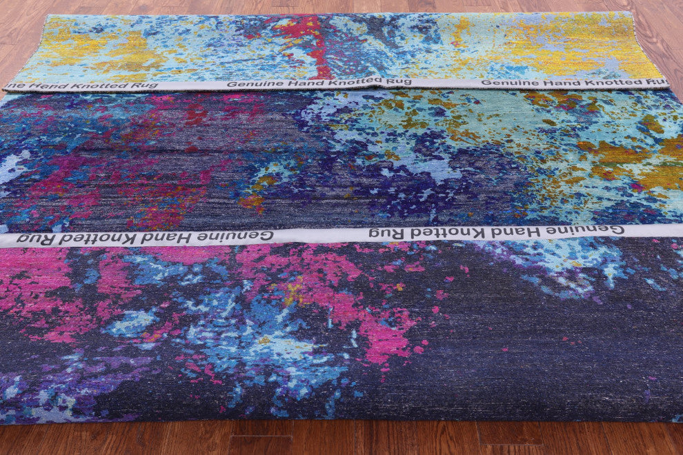 Wool and Silk Abstract Hand Knotted Rug 8' 0" X 10' 3" Q9099