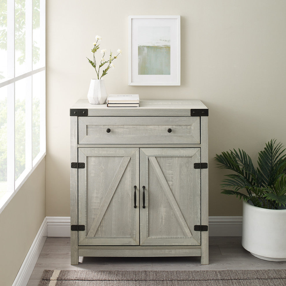 30" Farmhouse Barn Door Accent Cabinet - Stone Grey