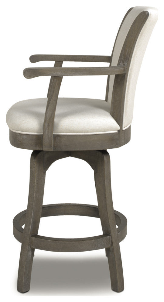 Williams Swivel Bar and Counter Stool With Armrests, Natural White Linen, Counter Height